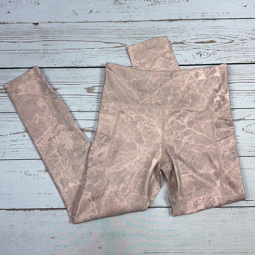 Zyia Pink Marble Print Ankle Length Leggings, Sz 4